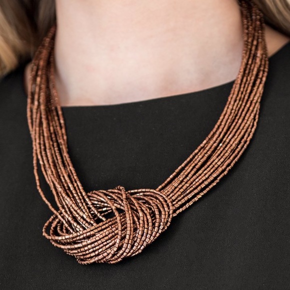 Copper Seed Bead Knotted Necklace & Earrings Set - Picture 3 of 3